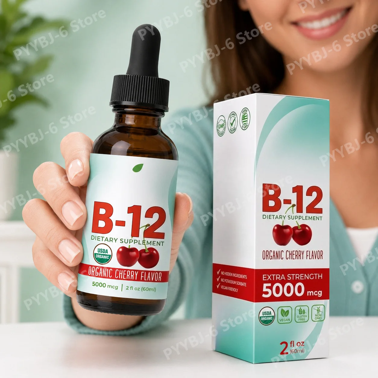 Methylcobalamin Vitamin B12 Drops Liquid Sublingual Supplement Cherry Flavor 60ml Daily Energy Mood Focus Memory Support