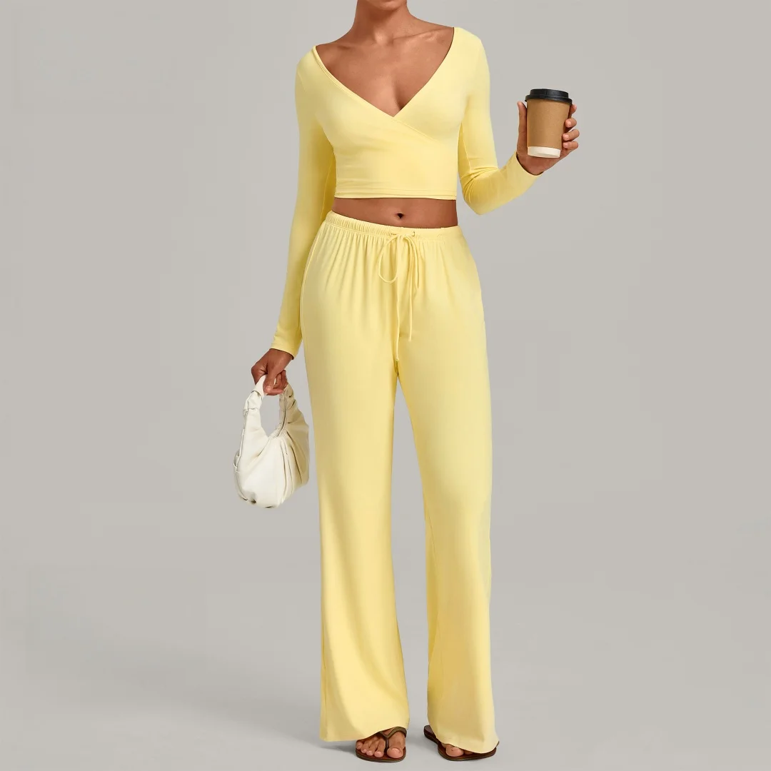 Women's Yoga Set Hip Lift Straps Blouse Long-sleeved Flared Trousers Fitness Suit Sports Casual Running Workout Gym Yoga Set