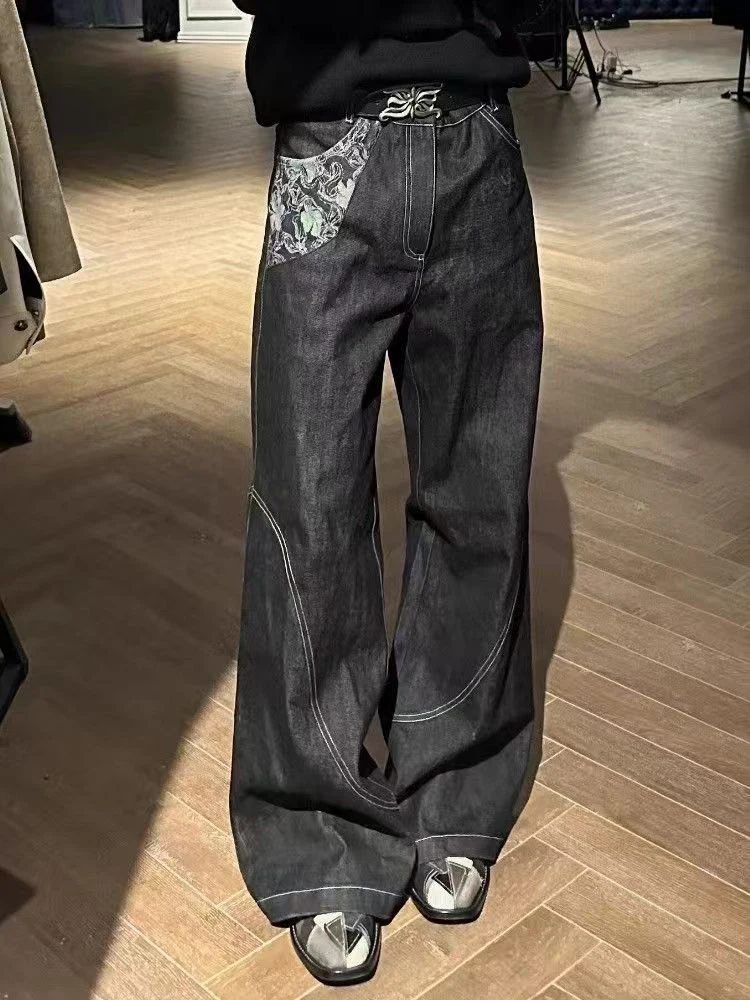 

Y2K Jeans New Harajuku Hip Hop Retro Flowers Graphic Print Baggy Jeans Denim Pants Men Women Goth High Waist Wide Trousers