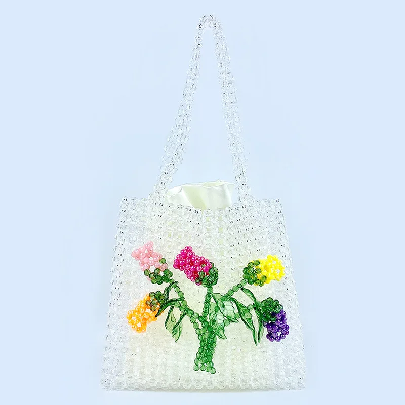 Fashion Acrylic Beaded Bag Hand-made Three-dimensional Rose Beading Shoulder Bag Women's Transparent Acrylic Tote Bag Female