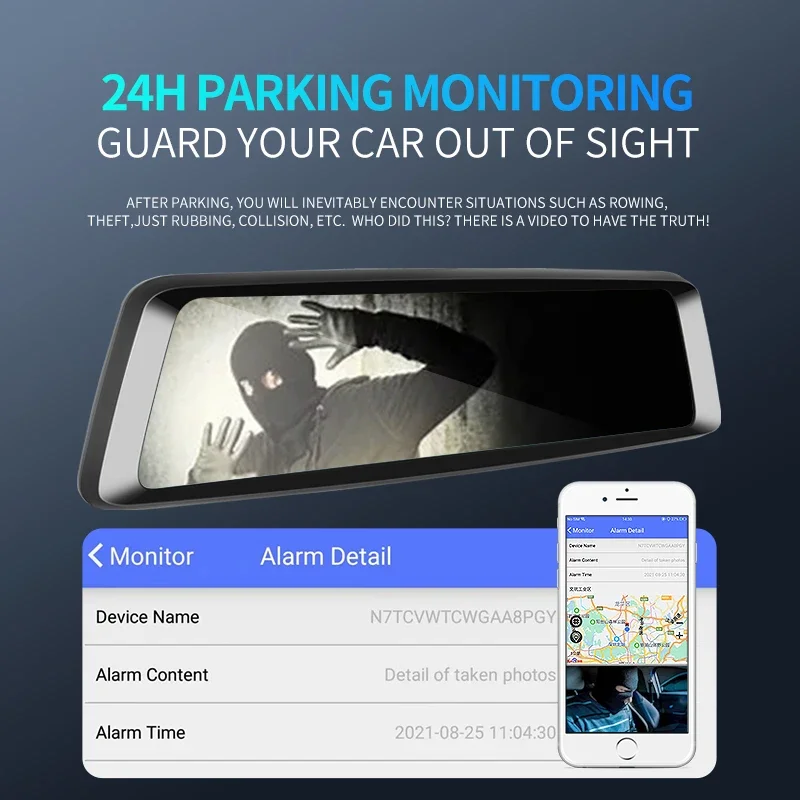 A10 7 Inch Car Dvr Dash Cam Rearview Mirror with Front Inside Dual Camera Gps Navigation Wifi 4g Live Streaming Black 1080P IPS image 6