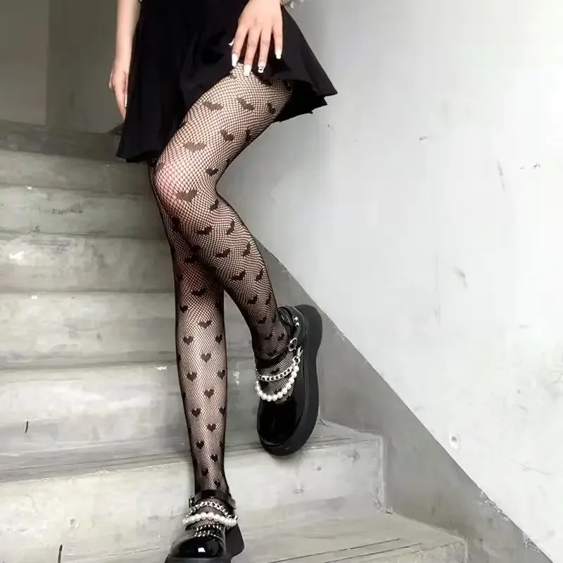 Lace Cute Black G Stockings Trousers Tights Japanese Gothic Women Sexy Love Print Punk Lolita Dark Fishnet Mesh Goth Pantyhose