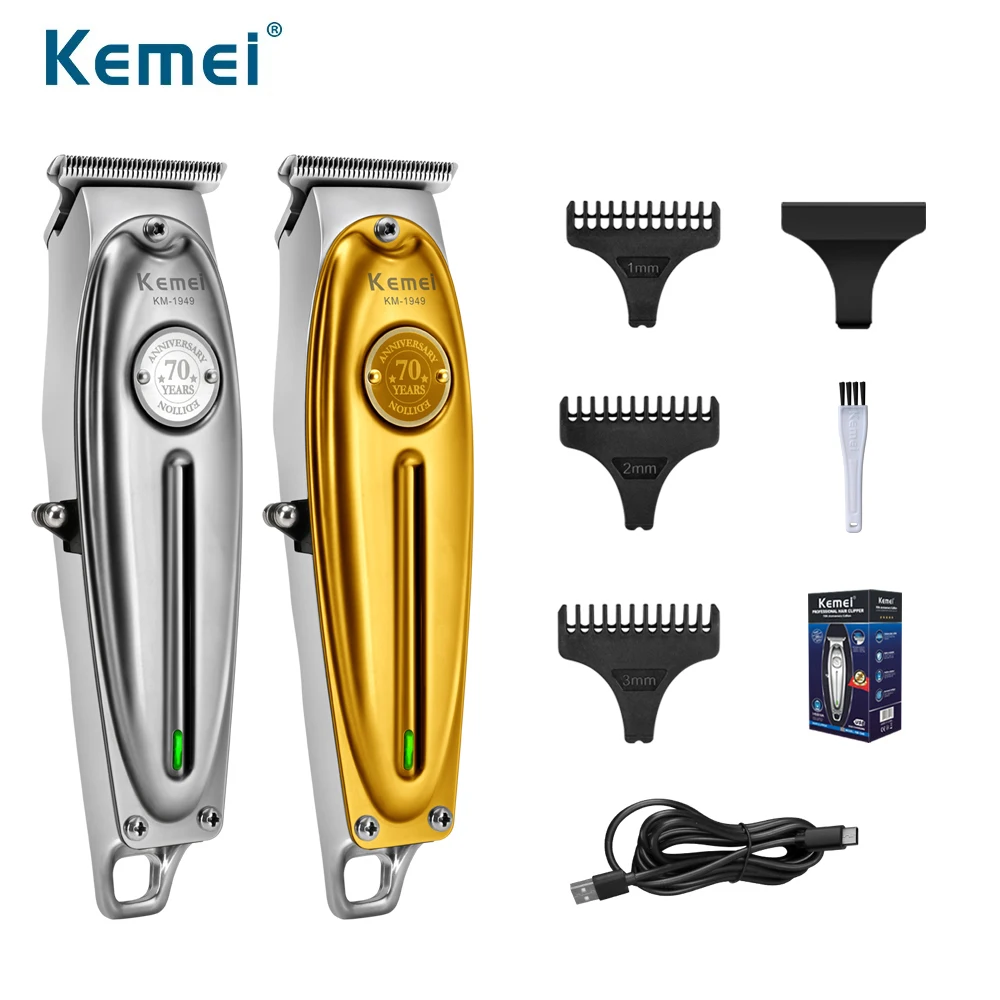 Kemei Professional Hair Clipper All Metal Men Electric Cordless Hair Trimmer 0mm Baldheaded T Blade Finish Haircut Machine 1949