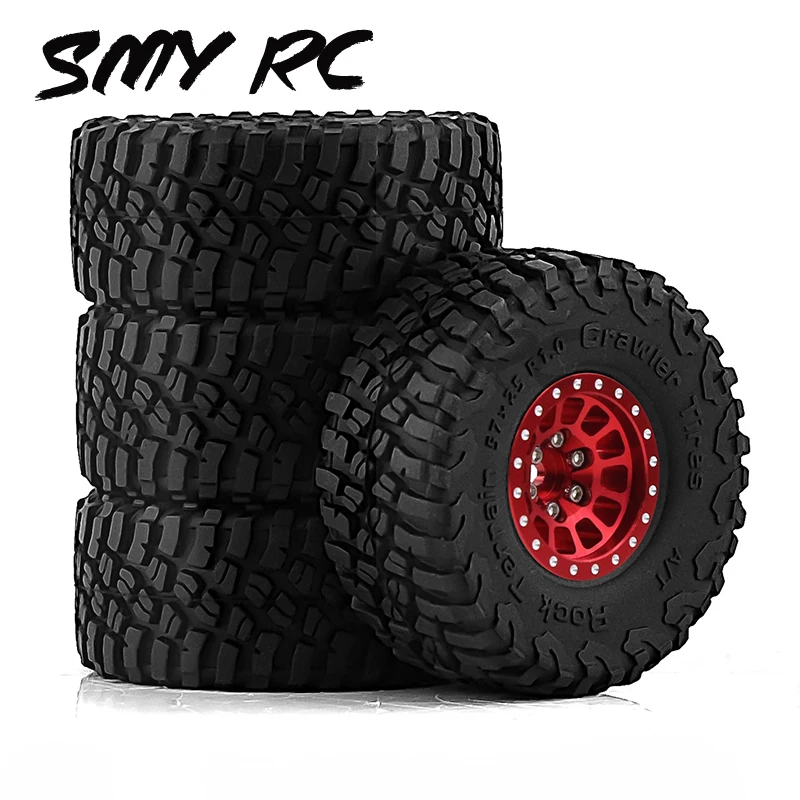 Juego de neumáticos de goma para coche teledirigido RC Crawler Axial SCX24 TRX4M FCX24, 4 piezas de Metal, 1,0, 1/18