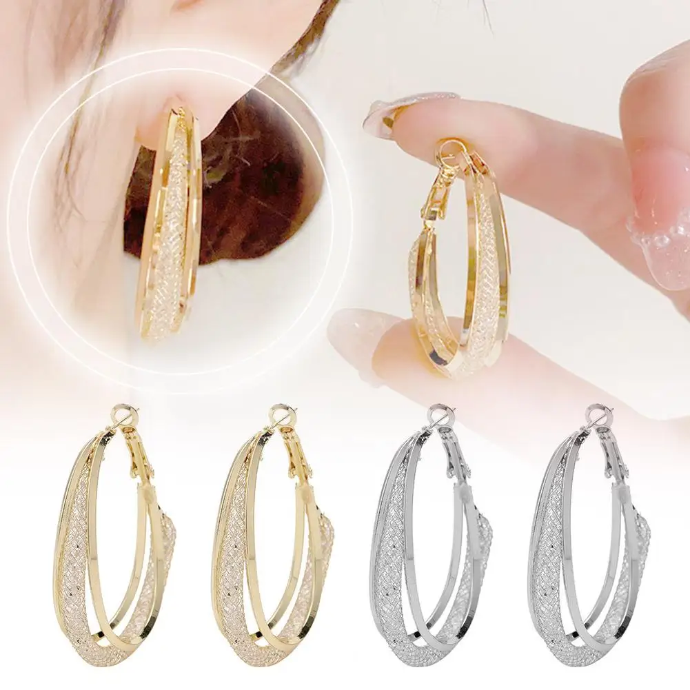 1 Pair Hoop Earrings Ear Cuff Classic Round Circle Earrings Fashion Activity Women Lymphatic Earrings Oval Jewelry L5U1