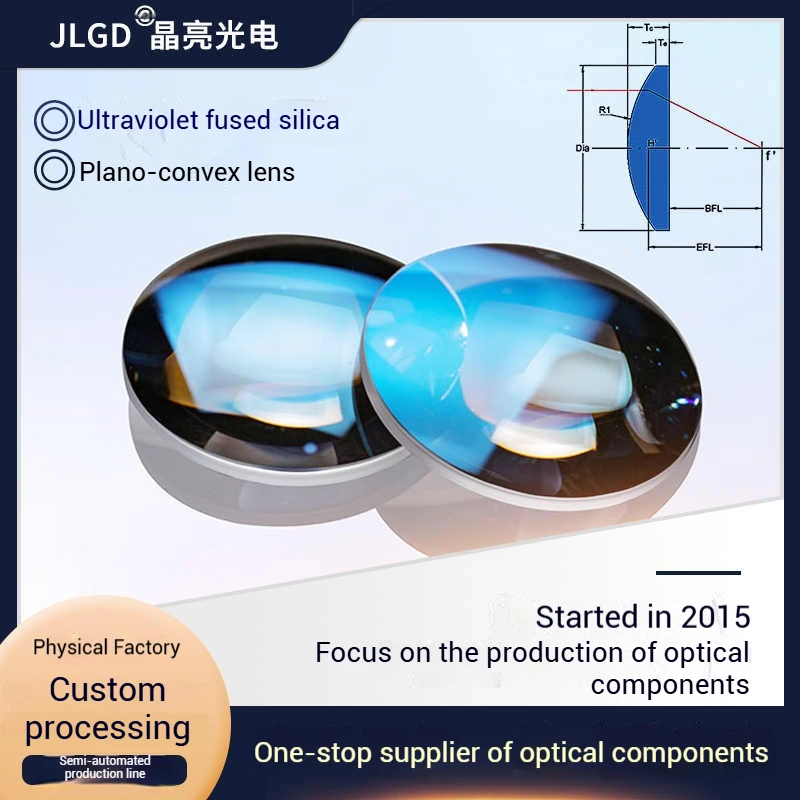 

quartz plano-convex lenses: UV-fused silica collimating lens, imaging and focusing lenses Diameter 0.5 inches and 1 inch