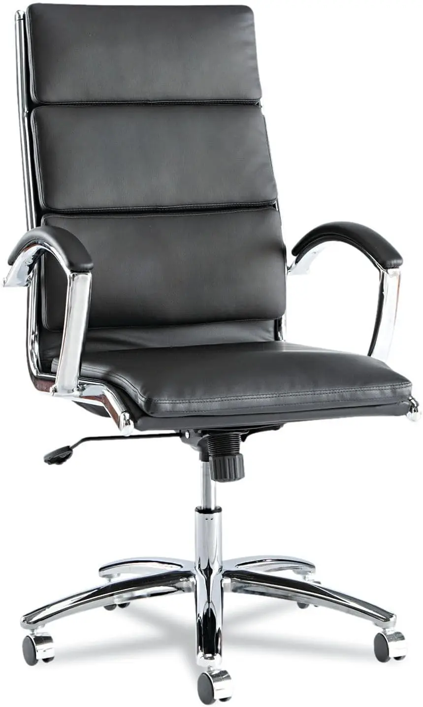 Alera ALENR4119 Neratoli Series High-Back Slim Leather Chair - Black/Chrome