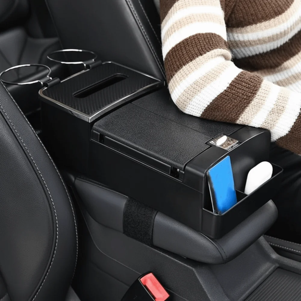 Wear Resistant Car Armrest Holder Easy to Install One-click Opening Car Armrest Storage Box with Cup Holder