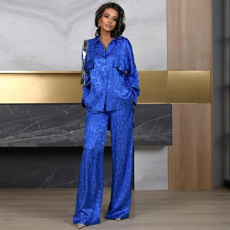 

Женский брючный костюм с леопардовым принтом, свободные брюки с длинными рукавами, рубашка, модная осенняя повседневная толстовка, удобный комплект из двух предметов для женщин