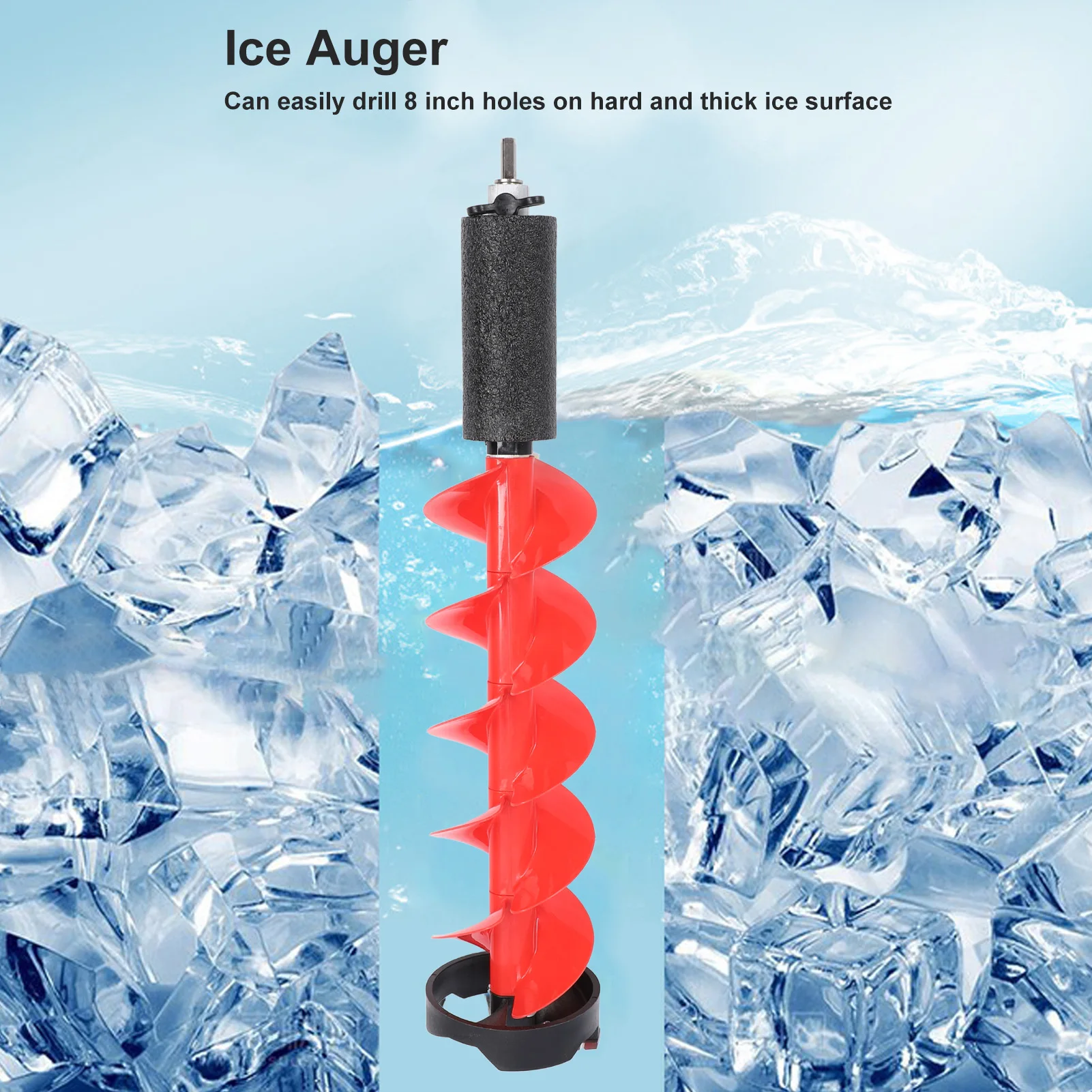 

28in Ice Auger Kit Nylon Drill Steel Cutter 6in Cutting Diameter Ice Drill Auger with Positioner Aluminum Alloy Ice Auger Tool