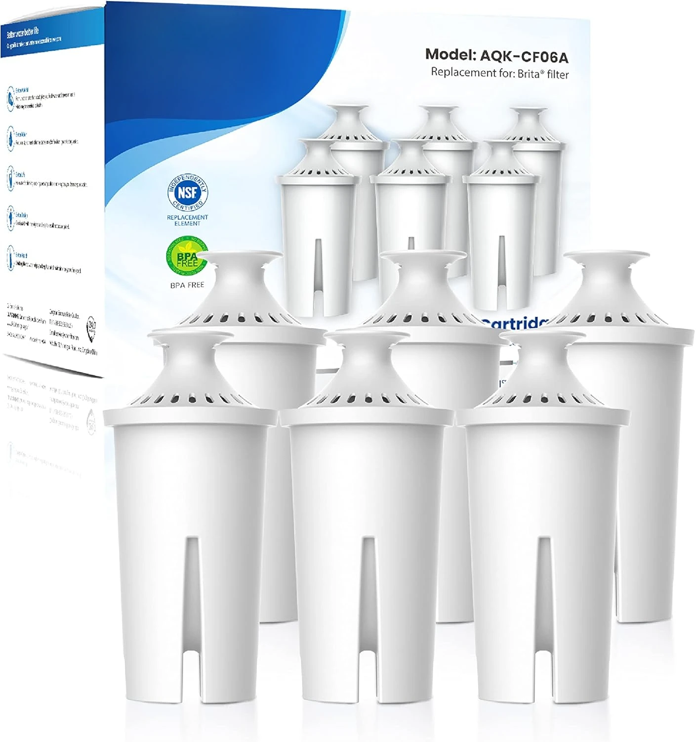 Replacement for Water Filter, Pitchers and Dispensers, NSF Certified Pitcher Water Filter, 1 Year Filter Supply, 6 Count