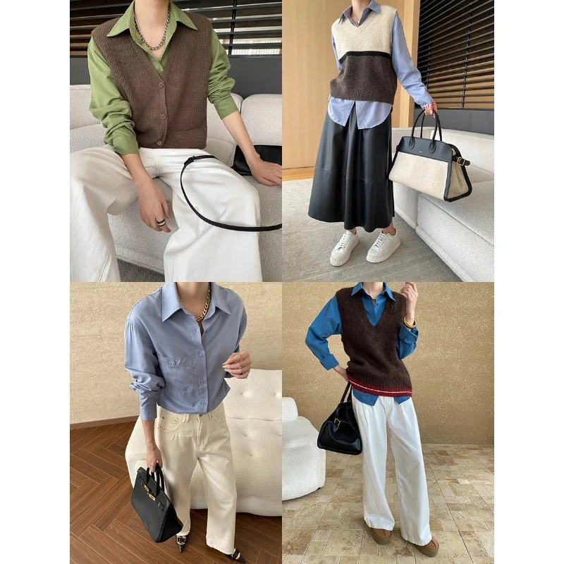 Women Shirt Long Blouses Solid Pocket Turn Down Collar Long Sleeves Single Breasted Loose Fit Casual Office Lady 2025 Autumn