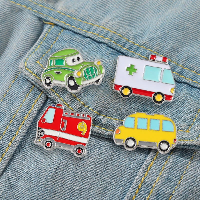 Classic Cars Enamel Pin Ambulance Fire Truck School Bus Taxi Badge Custom Clothes Lapel Brooches Cute Fun Jewelry Gift