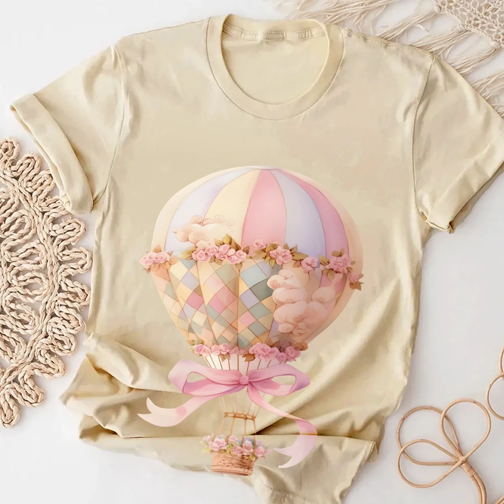 Y2K Graphic T-shirt, Floral Hot Air Balloon Print, Whimsical, Dreamy and Adventurous,Soft Fabric for Fantasy-Themed Casual Looks