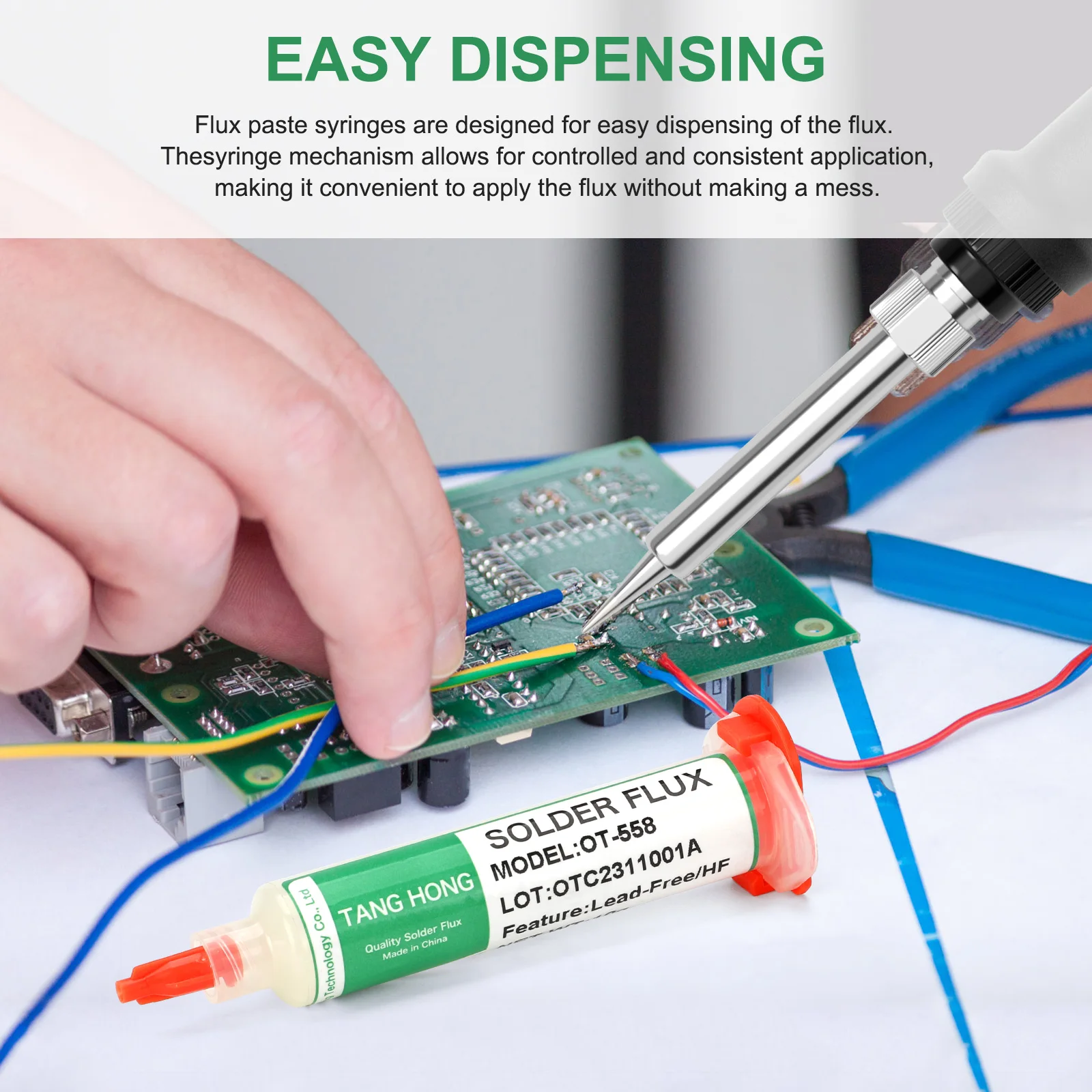 Jeringa de soldadura de 10CC, pasta de estaño sin plomo, OT-558 para teléfono, LED, BGA, SMD, PGA, reparación de PCB, herramientas de retrabajo de