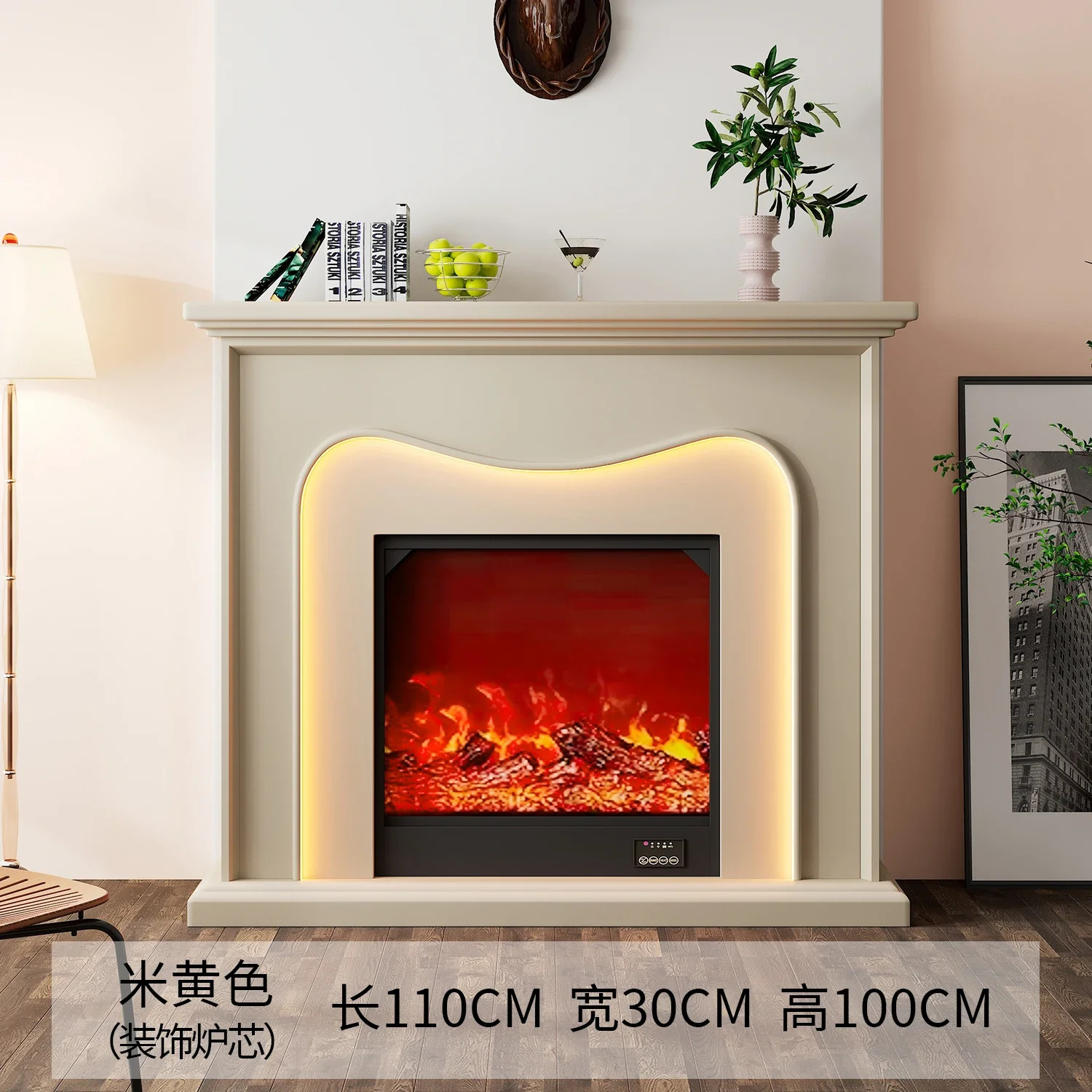 French Fireplace Curio Cabinet Simulation Flame Hallway Light Cabinet Home Heater Led Light Background Wall