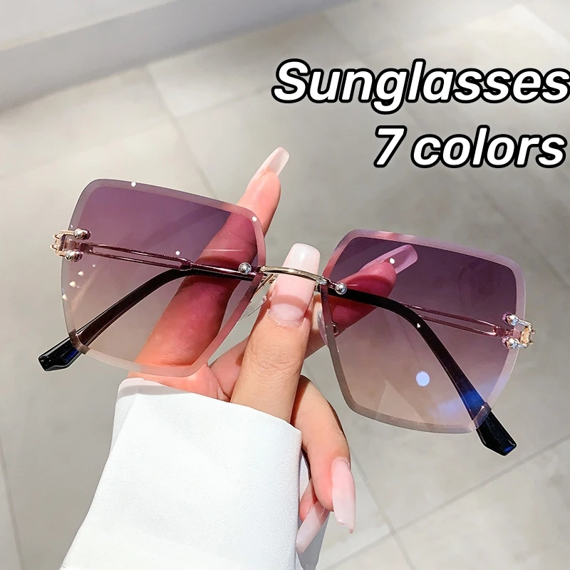 2024 New Frameless Cut Edge Sunglasses for Women Trendy Polygonal Gradient Men Sunglasses Sunscreen and Shading Sunglasses