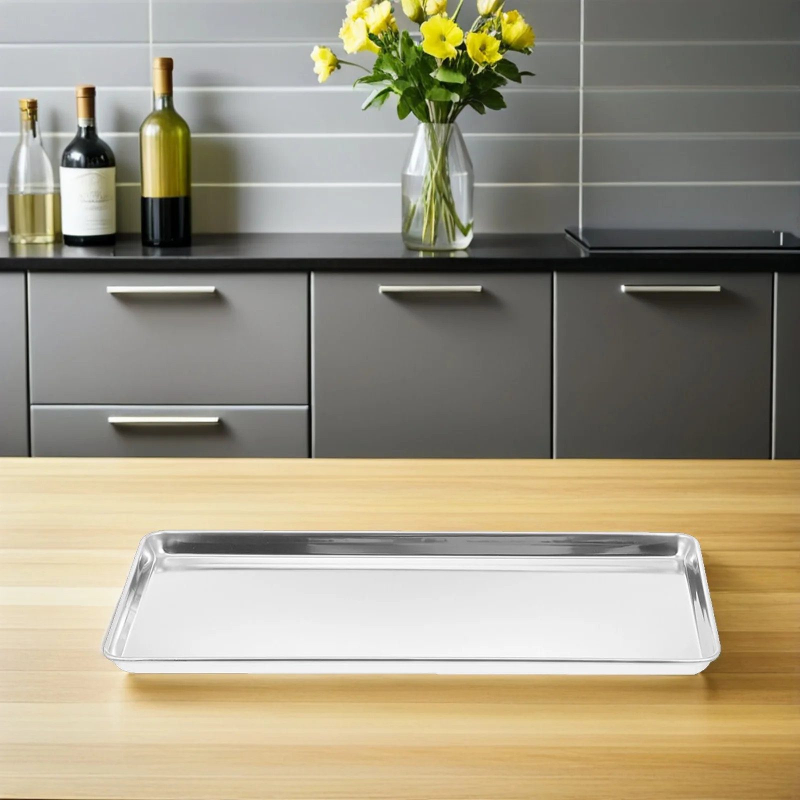 

Stainless Steel Steam Pan Rectangular Baking Bbq Plate Container Dishwasher Safe Rustproof Serving Storage