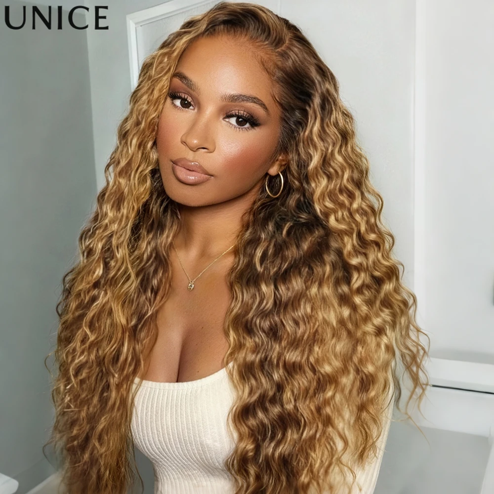

UNice Bye Bye Slip™ 13x4 Lace Frontal Bronde Color With Honey Blonde Highlights Water Wave Wig 100% Human Hair Glueless Wig