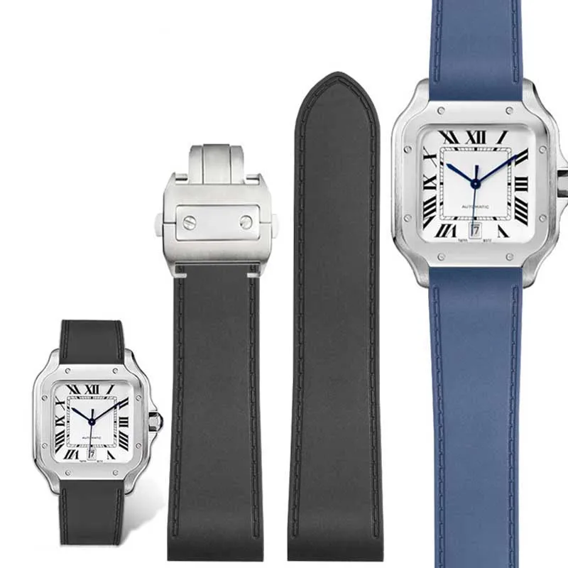 

For Cartier Santos 100 Waterproof Silicone Strap Santos Rubber Strap Men Large Size 23mm 25mm Watchband Watch Belt Bracelet