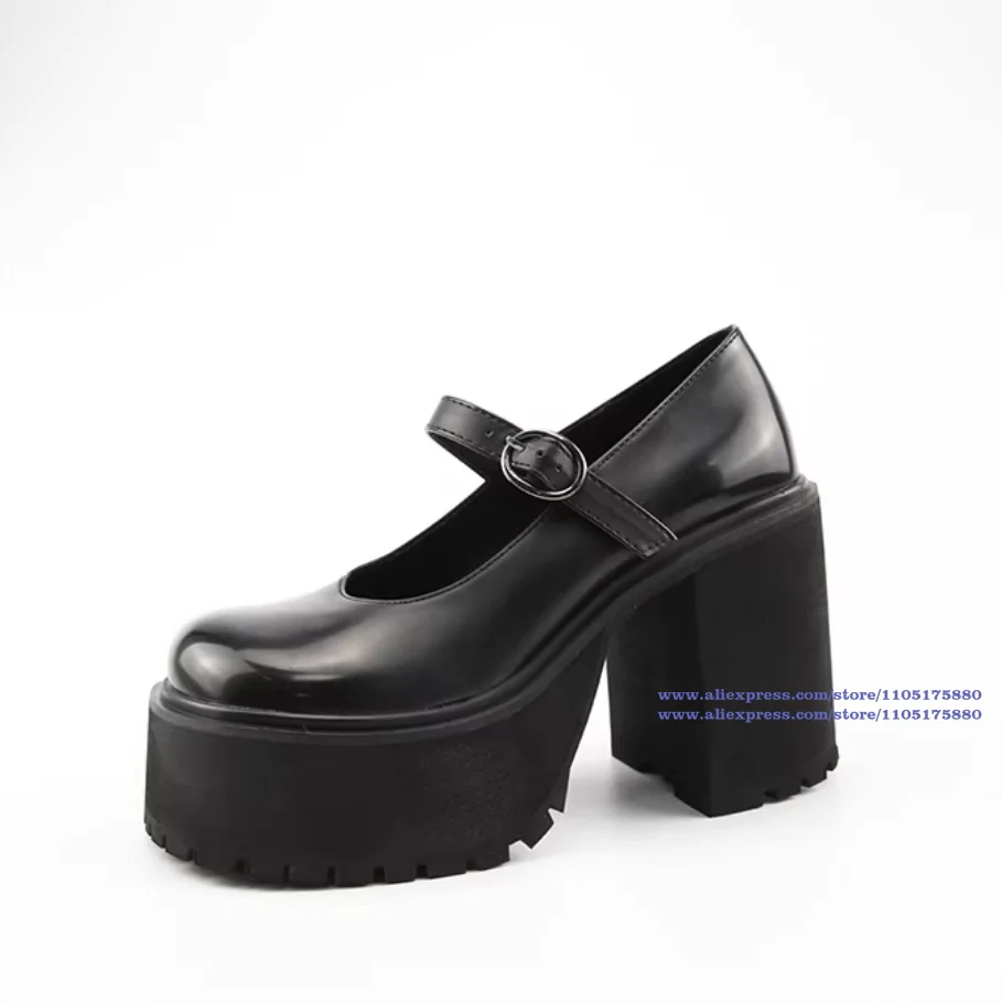 

Туфли-лоферы на платформе в стиле Y2K с массивным каблуком, черные кожаные, с ремешком на пряжке, женские, новинка