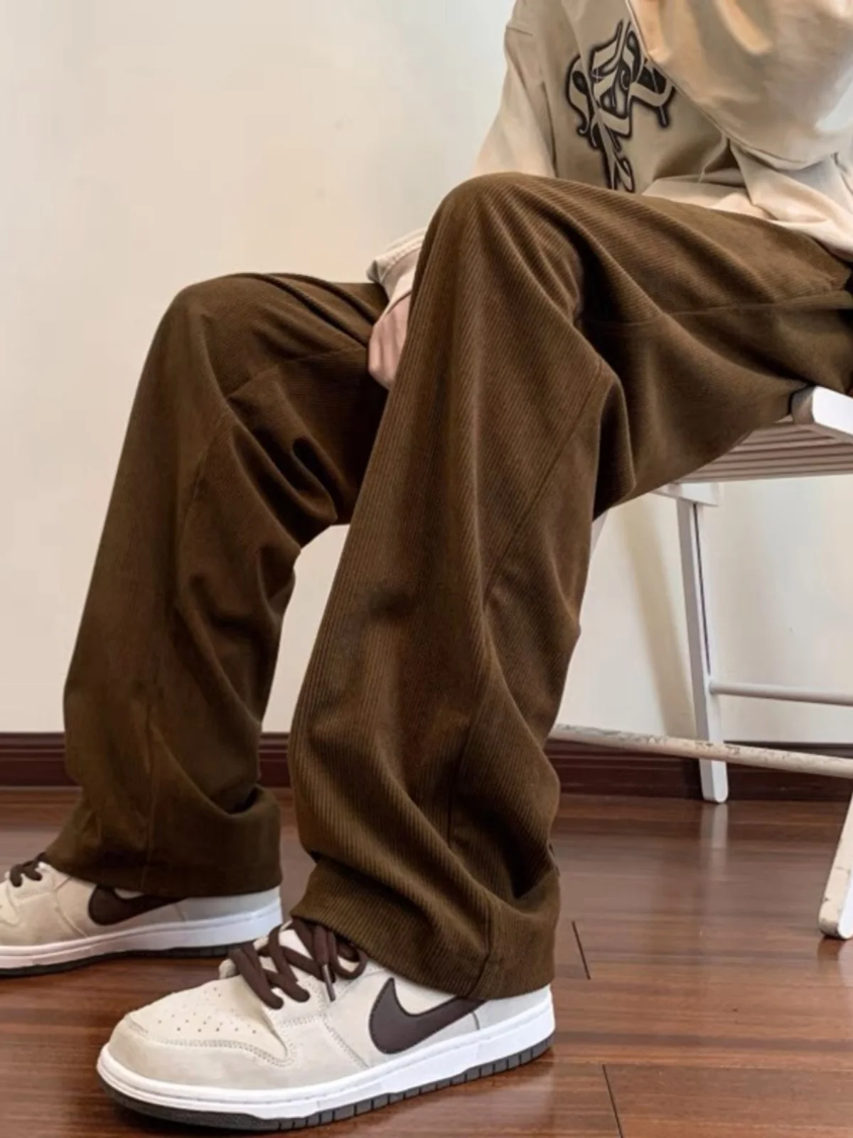 Pantalones de trabajo de pana marrón vintage para hombre, pantalones informales holgados de estilo japonés, pantalones de cor...
