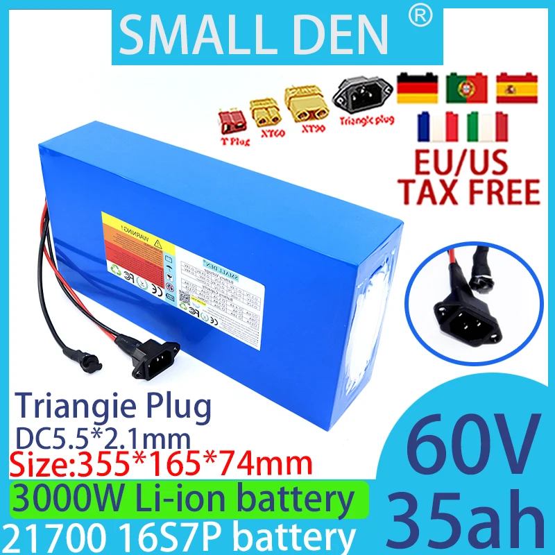 60V 35Ah 21700 brand new lithium battery pack 16S7P 1000-3000W high-power+2A 3A 5A charger for various transportation vehicles