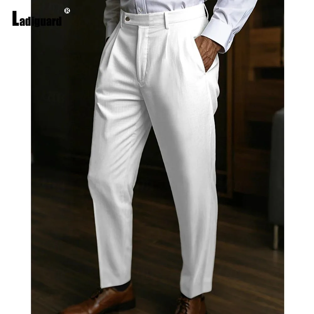 

2025 Men's Stand Pocket LInen Beach Pants Italian Style Naples Trouser Mens Casual Straight Pants Solid Ankle-Length Bottoms New