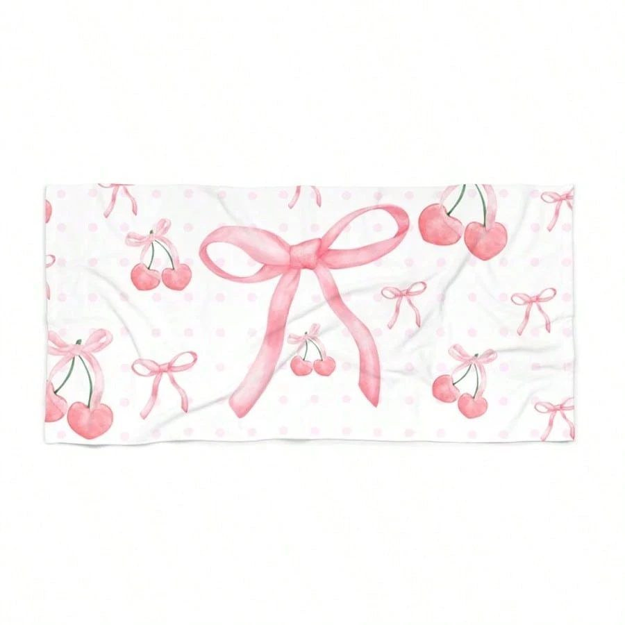 

Пляжное полотенце из полиэстера с розовым вишневым бантом, с 2D-принтом, всесезонное, быстросохнущее, легкое, мягкое, унисекс для плавания/кемпинга/серфинга,