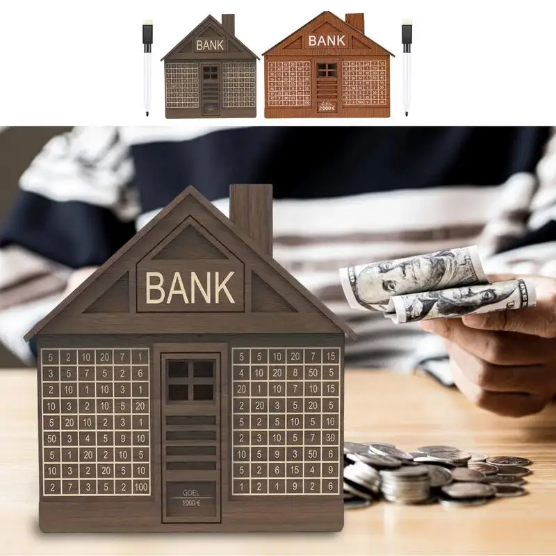 Wood Money Box For Cash House Savings Money Box 1000 Or 2000 Euros Adult Money Counting Bank With Marker Pen Money Bank House