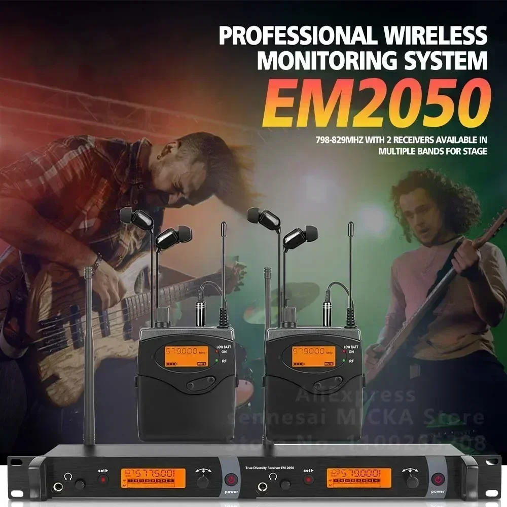 Top Quality！EM2050 UHF In Ear Monitor System 2 Channel 2 Bodypack Monitoring Available In Multiple Bands for Stage！Whole Metal