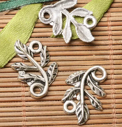 30pcs 21*15mm hole 1.8mm Alloy charms antiqued  silver leaf design link connectors  for jewelry handmade  HWEF2686