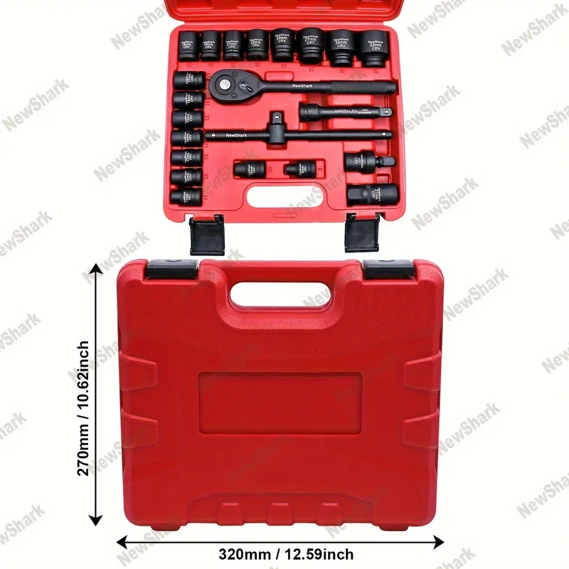 23 Piece Impact Socket Set Deep Socket Kit Assortment Standard Metric(8-32mm) Includes Ratchet Handle and Impact Extension Bars