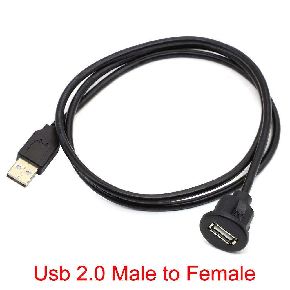 1m USB 2.0 Waterproof Cable Socket USB Male to Female Car Dashboard Motorcycle Ship Flush Mount Panel AUX Extension Cord Adapter