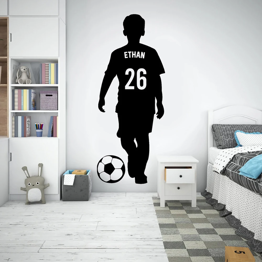 Athlete Wallpaper Boys Room Sports Football Custom Name and Number Football Vinyl Decal Personalized Mural   DZ-106