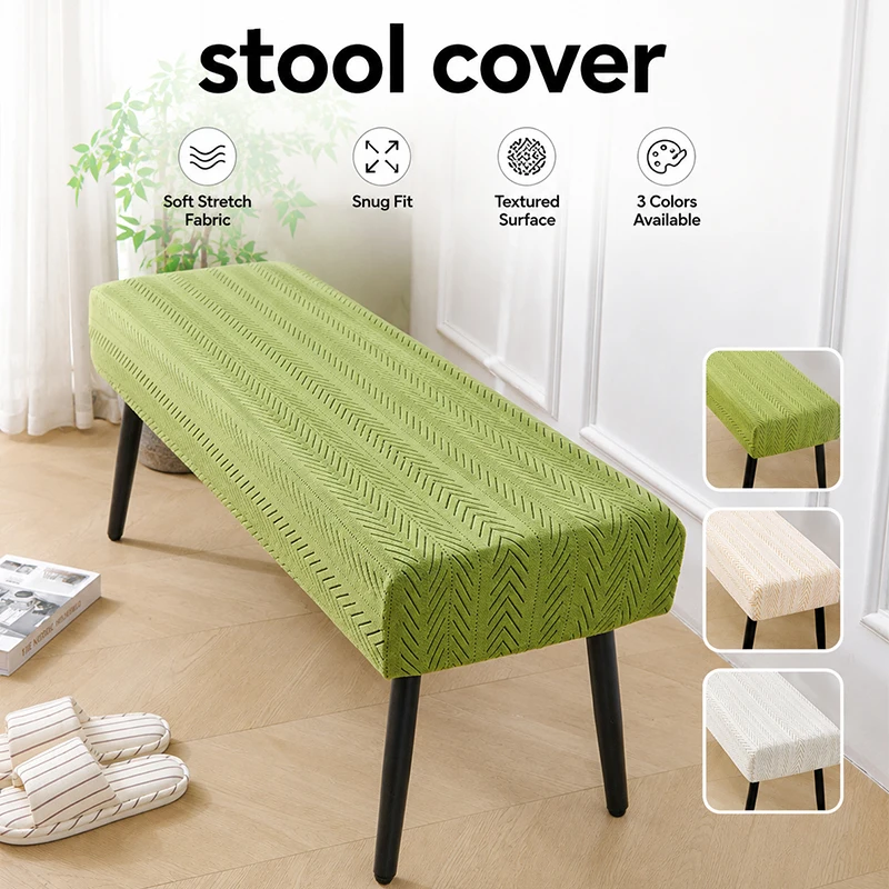 Solid Color Elastic Slipcover For Stool Long Bench Piano Bench Washable Protective Seat Case Universal Footstool Furniture Cover