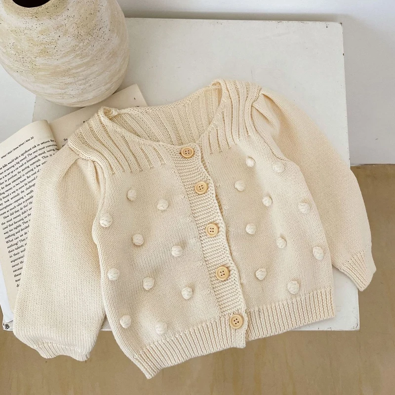 Autumn New Baby Clothing, 0-3 Year Old Girl Handmade Ball Ball Hundred Tower Round Neck Cardigan Cotton Sweater Coat