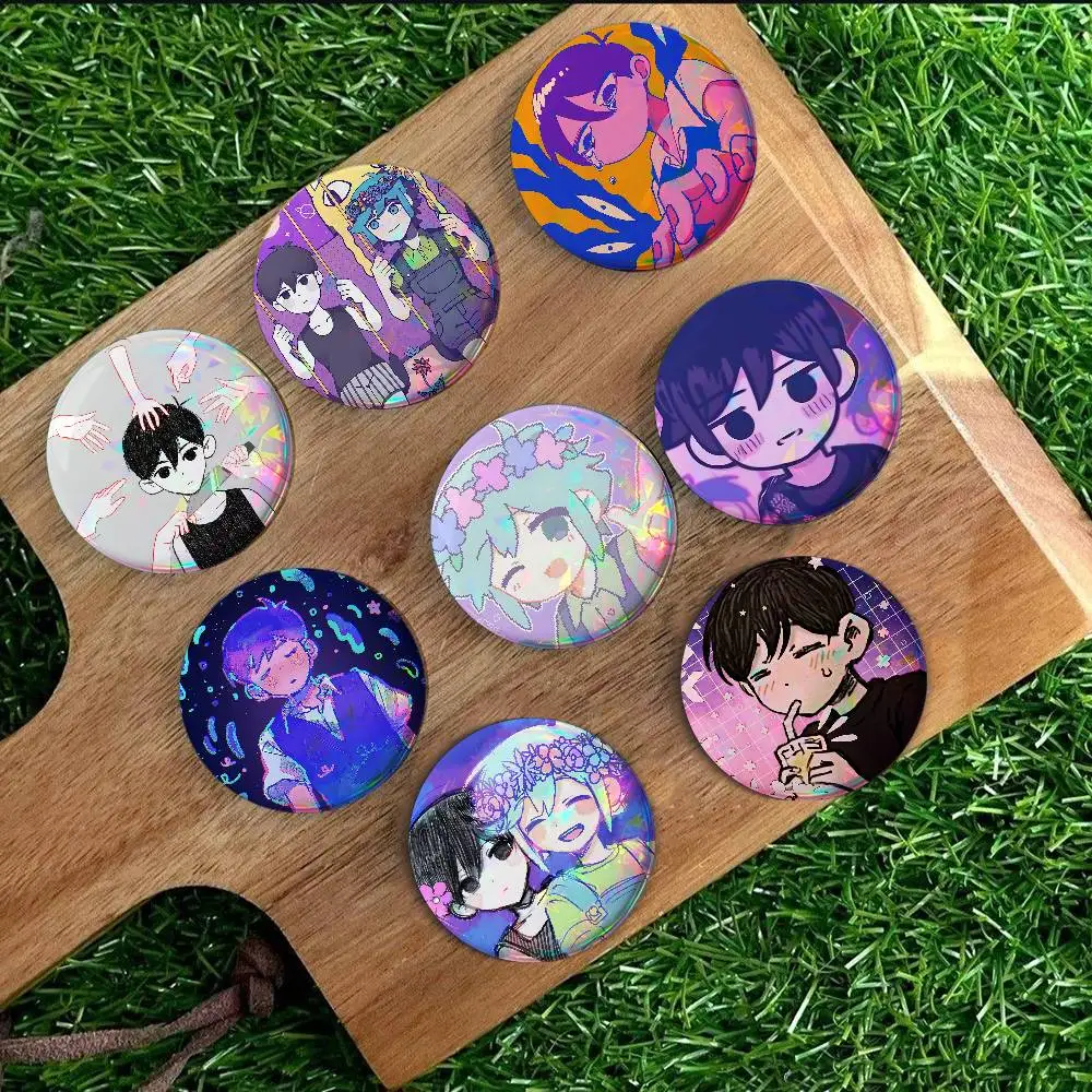 Hot Game Omori Enamel For Badge Laser Holographic Custom Badge Image Metal Lapel Pin Brooch For Clothing Backpack Decorative