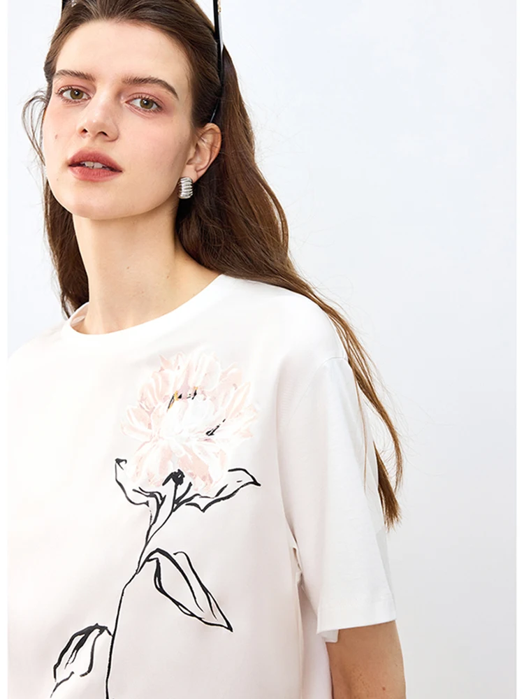 

Ningxia Yijian Rock Flower Hand-Painted Silk Splice Loose Personality T-Shirt Women's Casual Style round Neck Short Sleeve