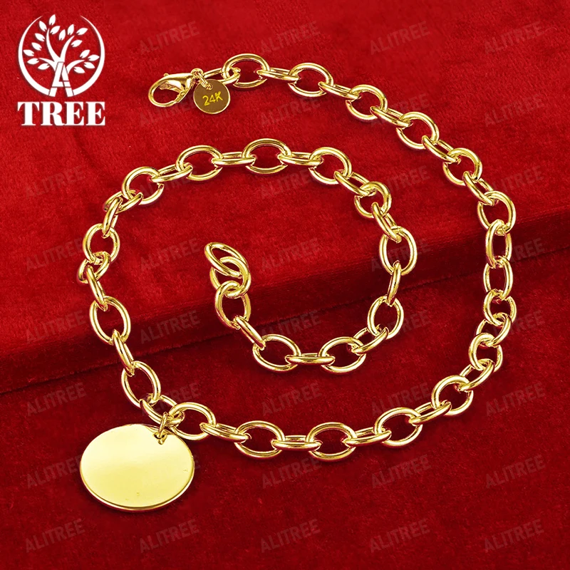 

New 18k Gold Round Pendant Necklace For Women Fashion Simple Versatile Jewelry Birthday Christmas Party Gift Accessories