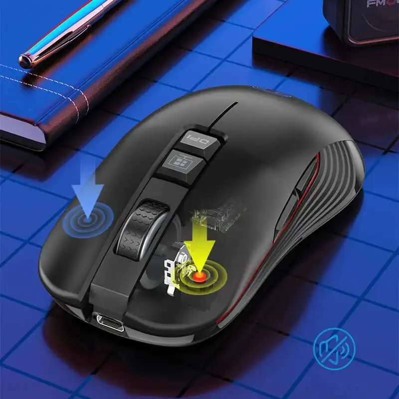 Mouse Mode Ganda Nirkabel Bluetooth 2.4G Tipe-c Isi Ulang RGB Optik 500Mah Mause dengan Penerima USB 3 Tingkat DPI Mouse Gaming
