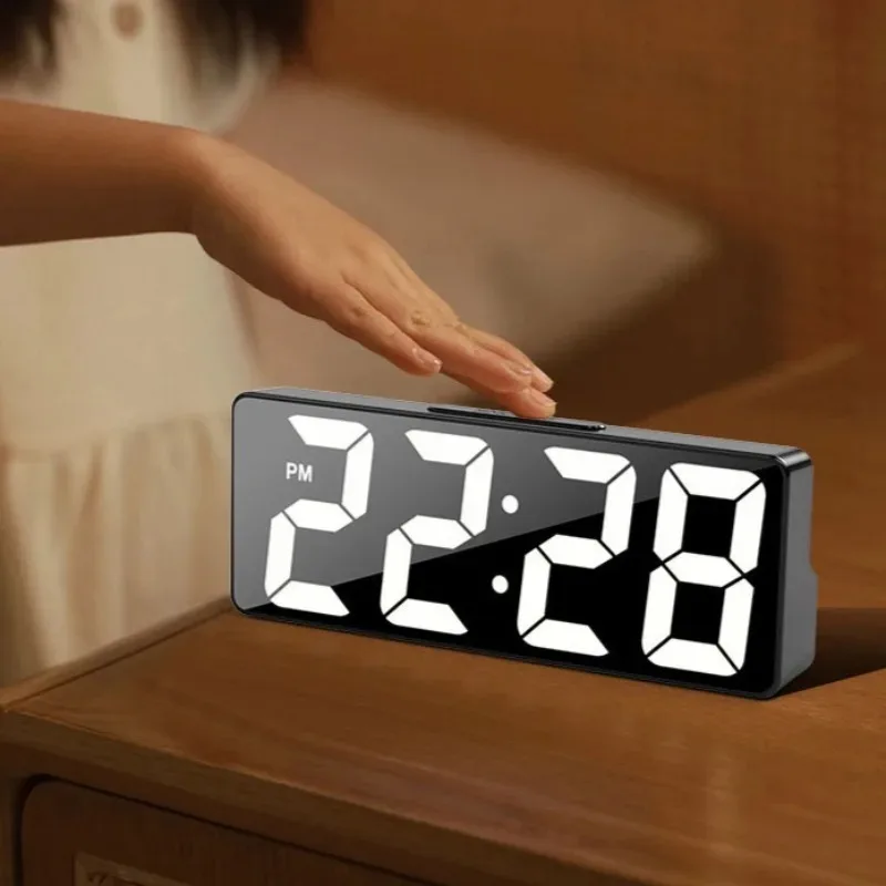 Digital Clock LED Wake Up Light Alarm Clock Bedroom Electronic Desktop Clock With Temperature Display Adjustable Brightness. image 3