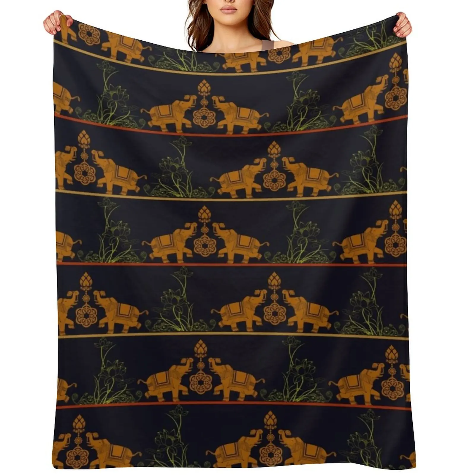 Rajasthani Elephant Print Throw Blanket blankets and throws Custom Sofas Beach Blankets