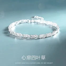 Hot Charms Lucky Clover Heart 925 Sterling Silver Bracelets For women fashion party wedding Jewelry high quality Holiday gift