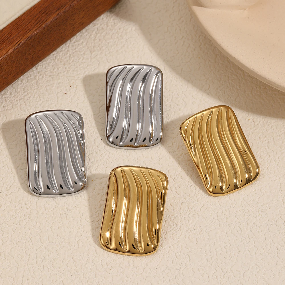 Metal Texture Fashion Geometric Square stripe Earrings Stainless Steel High Quality Waterproof For Women Jewelry