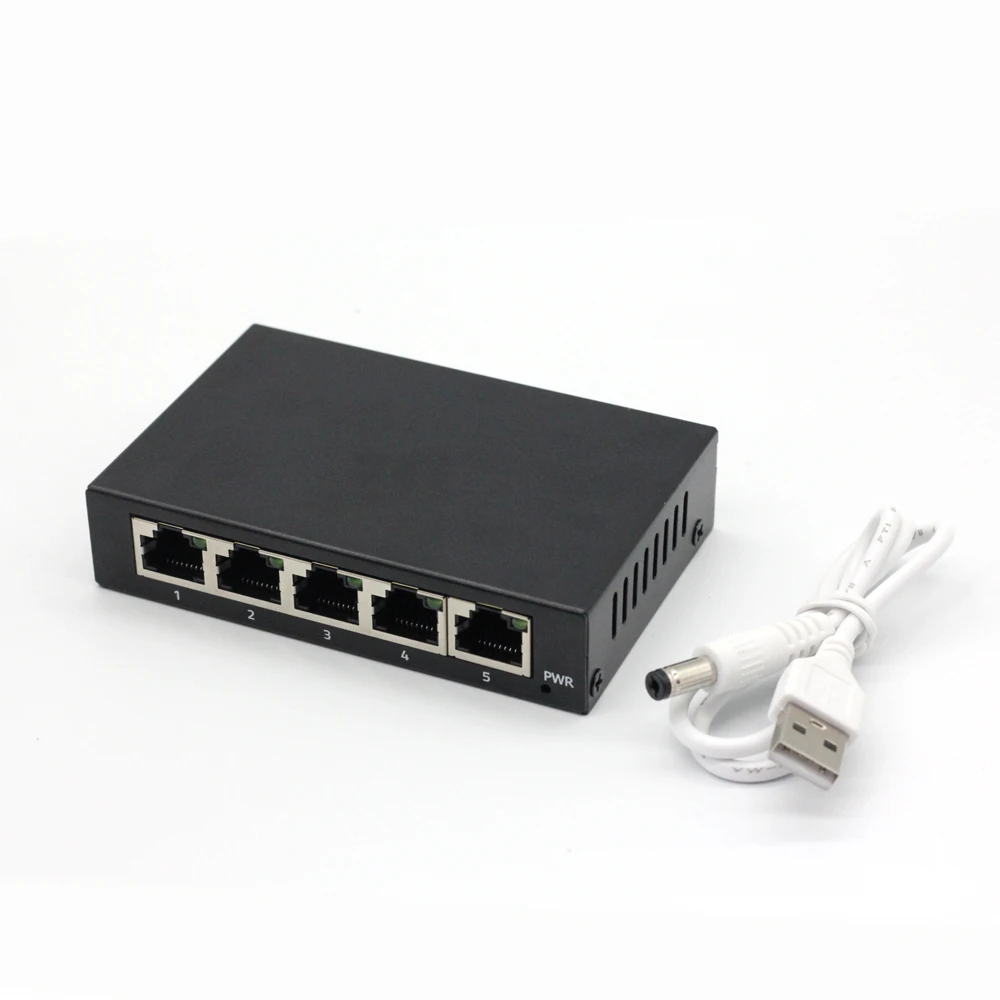Гигабитный коммутатор Ethernet, 5-портовый настольный сетевой разветвитель, 10/100/1000 Мбит/с, экранированный порт с подключением к работе, безвентиляторный порт