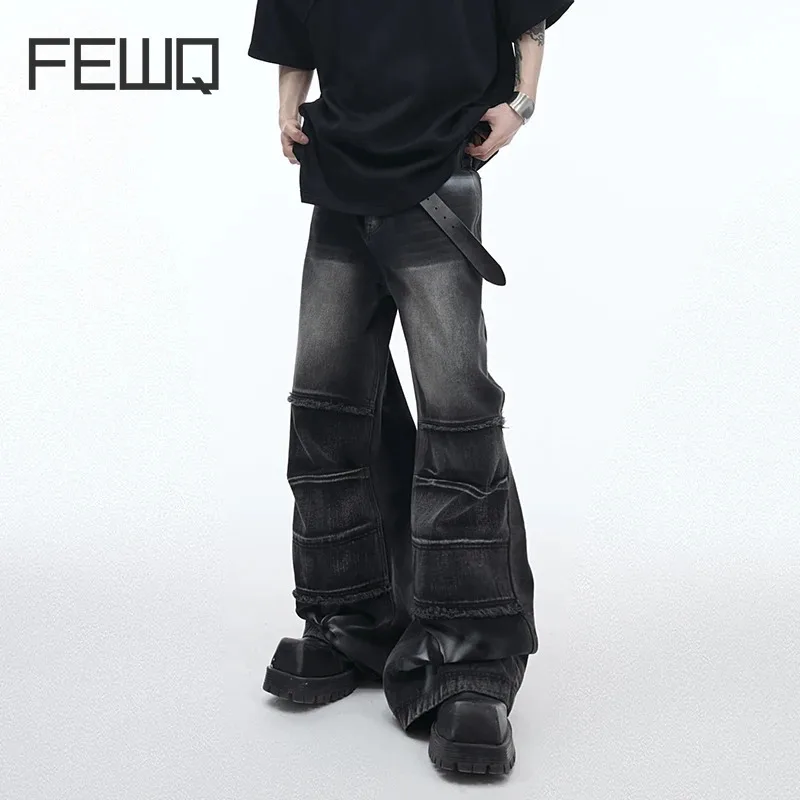 FEWQ Niche New Trendy Men Jeans Spray Painted Jeans Threedimensional Pleated Design Loose Straight Denim Pants Male 24Y171