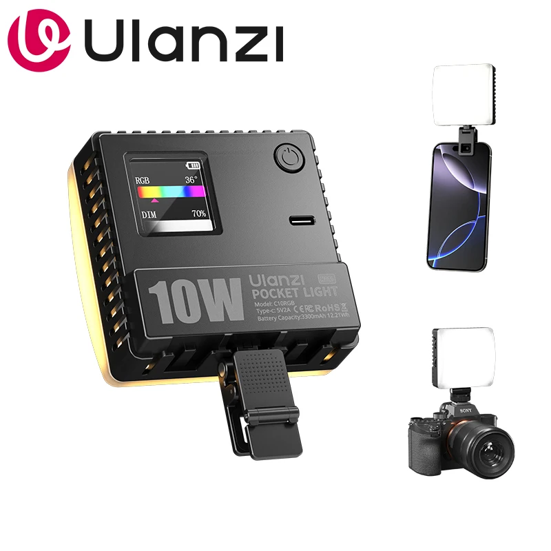 Ulanzi C10RGB قوة الجيب 10 واط RGB الفيديو الضوئي 1800 كيلو-9000 كيلو ثنائي اللون مصباح ليد للهاتف كاميرا ترايبود فيديو مدونة فيديو التصوير الفوتوغرافي