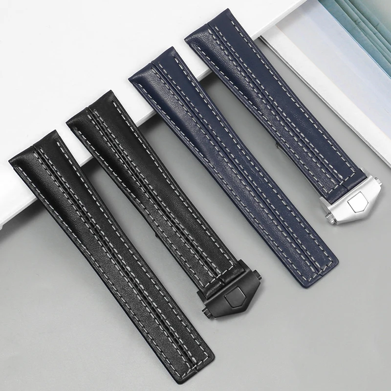 สายนาฬิกาข้อมือสำหรับแท็ก Heuer Carrera Series Porsche Co-Brand สายหนังคุณภาพสูงสายรัดข้อมือผู้ชาย F1 22มม.