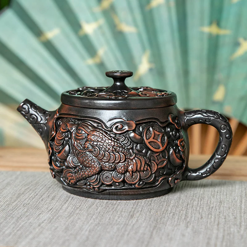 

Purple Pottery Vintage Handmad Teapot Ceramic Carve Kung Fu Teapot Single Teapot Pu'er Tea Making Tea Sets Chinese Tea Pot